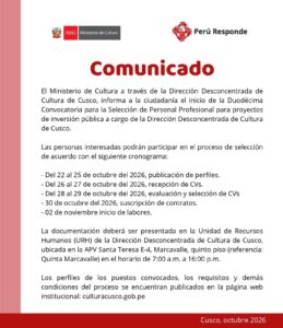 DUODECIMA CONVOCATORIA PARA LA SELECCIÓN DE PERSONAL PROFESIONAL Y OBRERO