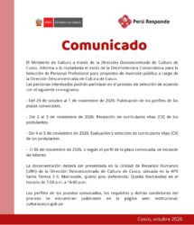 Comunicado – Convocatoria para selección de personal para proyectos de inversión.
